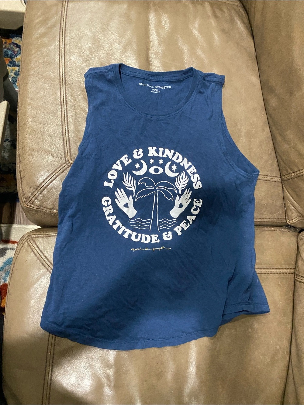 Spiritual Gangster Navy Blue 'Love & Kindness' Graphic Tank